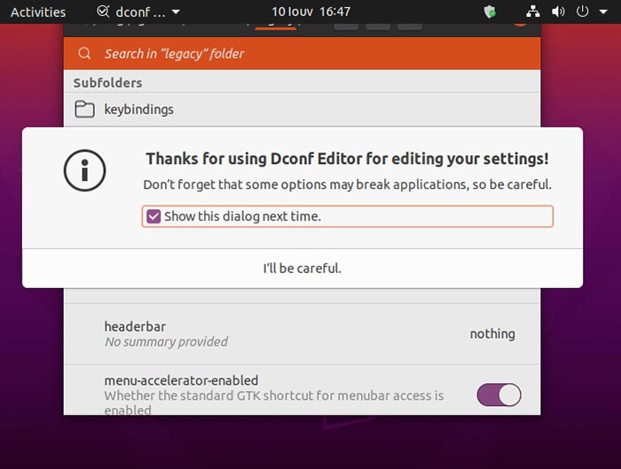 Ubuntu no puede abrir la terminal Usar el editor Dconf