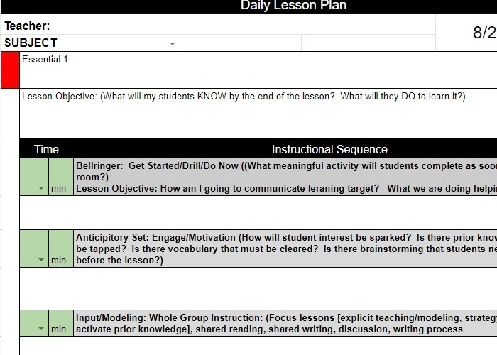 Plan de lección de plantilla de Google Docs gratis