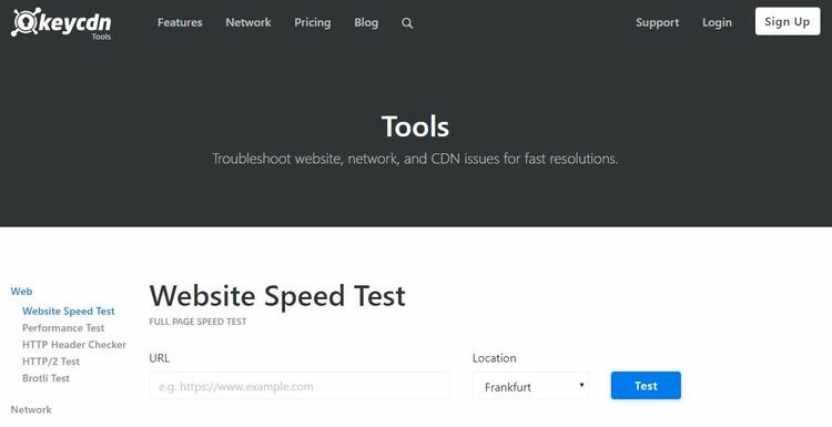 Herramientas de velocidad del sitio web Keycdn