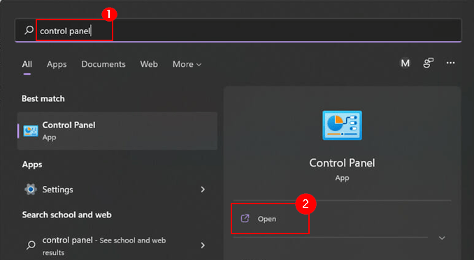 Administrador de dispositivos Abrir panel de control