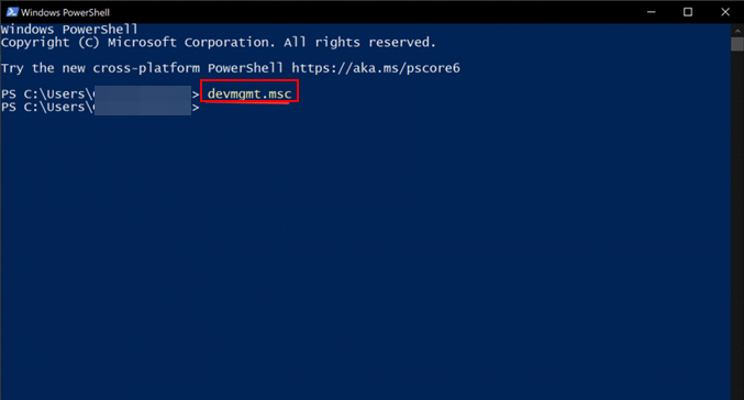 Comando Powershell del Administrador de dispositivos