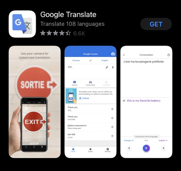 La aplicación Traductor de Google para iOS.