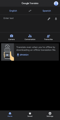 La pantalla de la aplicación Traductor de Google.