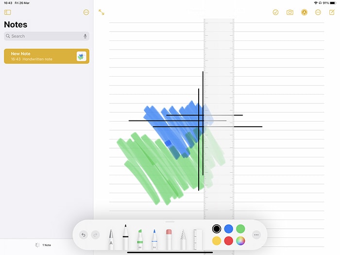 Marcado Ipad Paleta de herramientas en la aplicación Notas