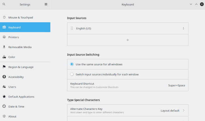 Distribución del teclado 01 Configuración de Gnome