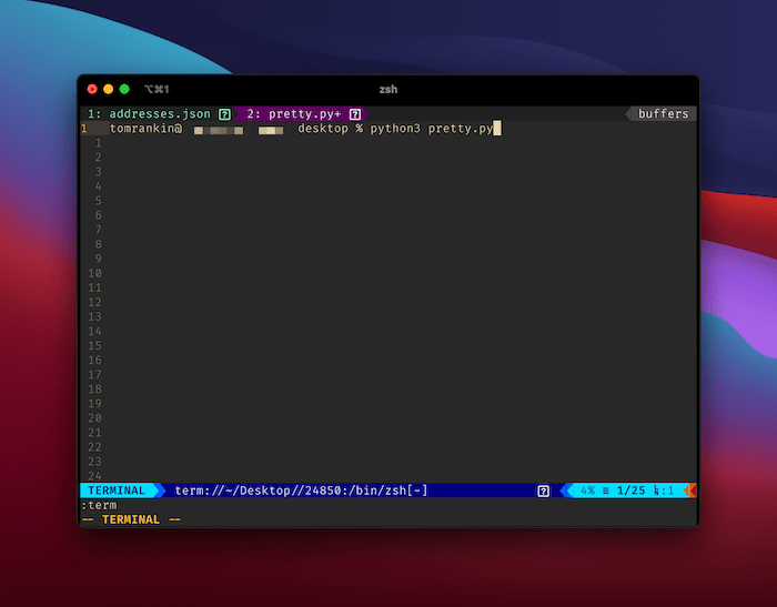 Usando la Terminal para ejecutar su programa.