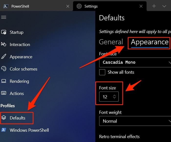 Apariencia del perfil de configuración de terminal de Windows