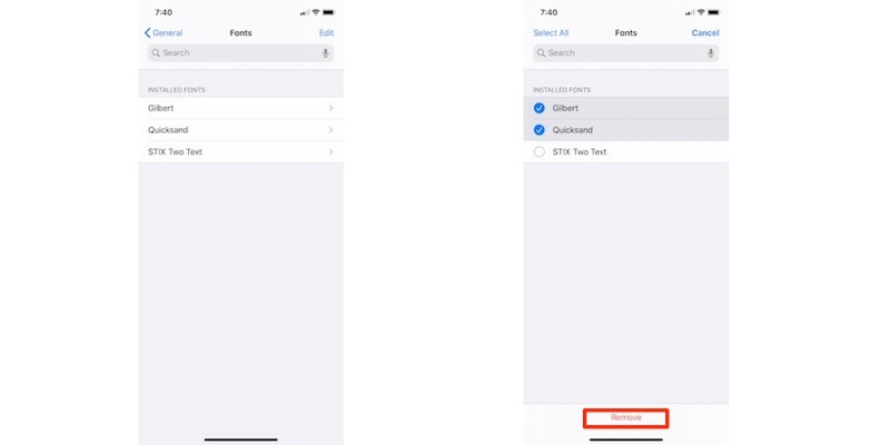 Instalar nuevas fuentes Ios13 Eliminar fuentes