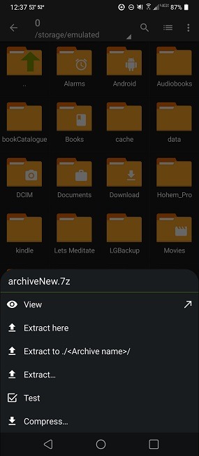 Cómo comprimir y extraer archivos en Android usando Zarchiver View