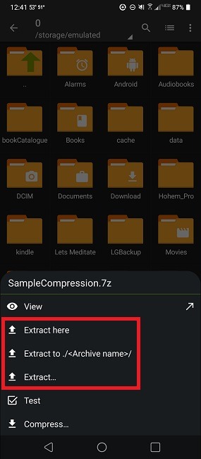 Cómo comprimir y extraer archivos en Android usando Zarchiver Extracting