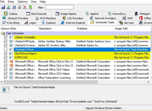 Taskschedulerhelper Dll Borrar marca de verificación Autoruns 1