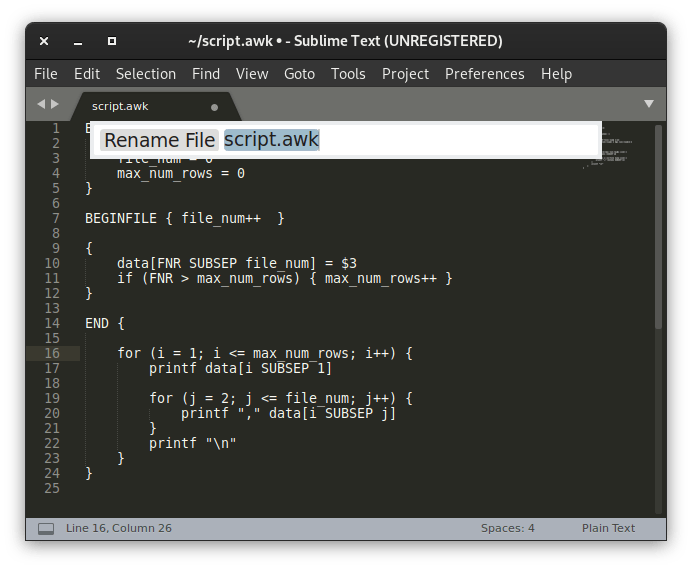 Editores de texto de Linux Paleta de comandos sublime