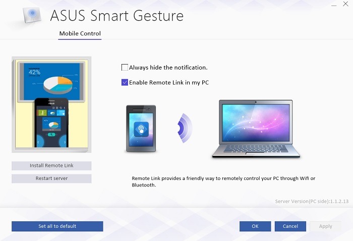 Pantalla de inicio de Asus Smart Gesture