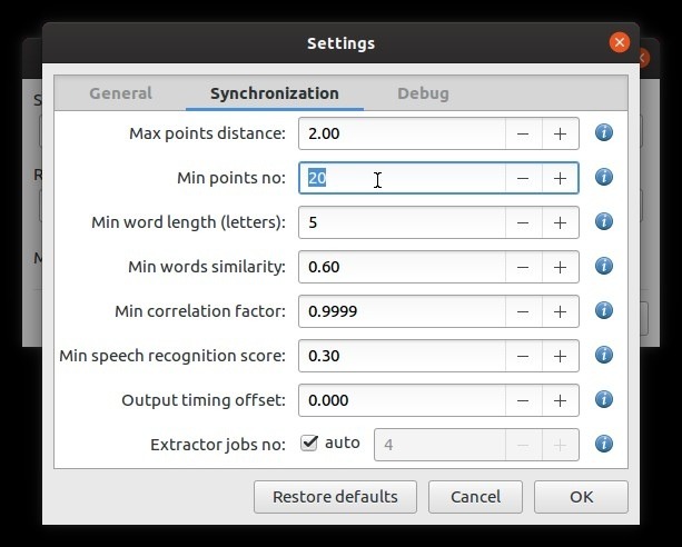 Subtítulos de corrección automática con puntos mínimos de subsincronización