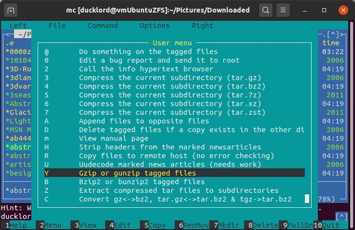 Administrar archivos con archivos etiquetados Mc Gzip