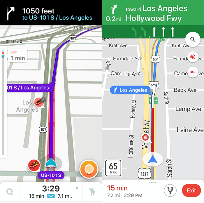 Navegación de la interfaz de Waze Vs Google Maps