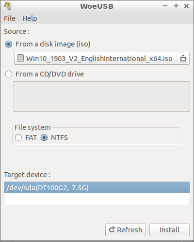 Usb de configuración de Windows 10 desde Linux Woeusb Hacer una memoria USB de arranque