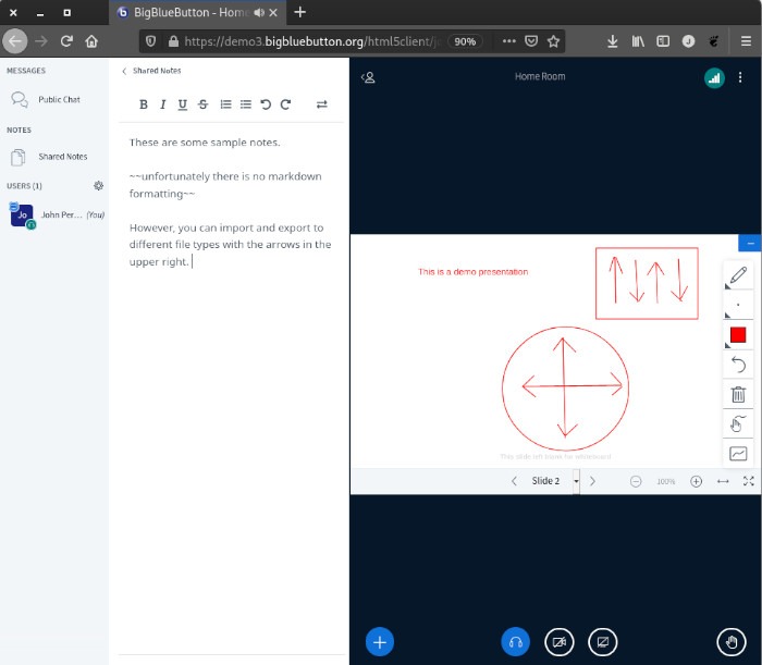 Notas compartidas de demostración de Bigbluebutton en Linux