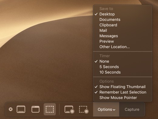 mojave-capturas de pantalla-herramientas-macos-capturas de pantalla-bar-opciones