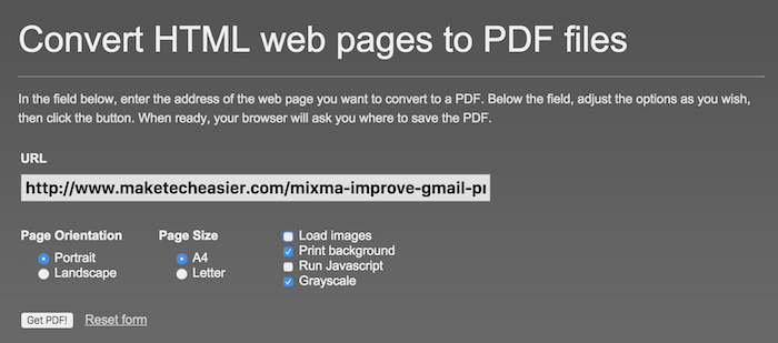 Sitio web de HTML a PDF.