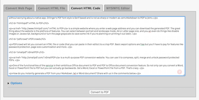 Sitio web de PDFcrowd.