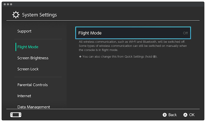 El modo de vuelo de Nintendo Switch.