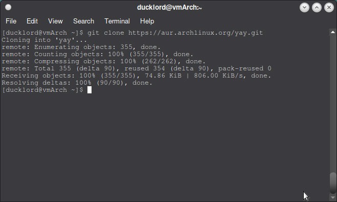 Usa Aur en Arch Git Clone Yay