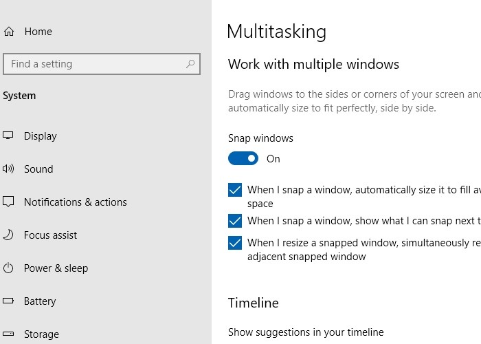 Ajustar la configuración multitarea de Windows Windows10