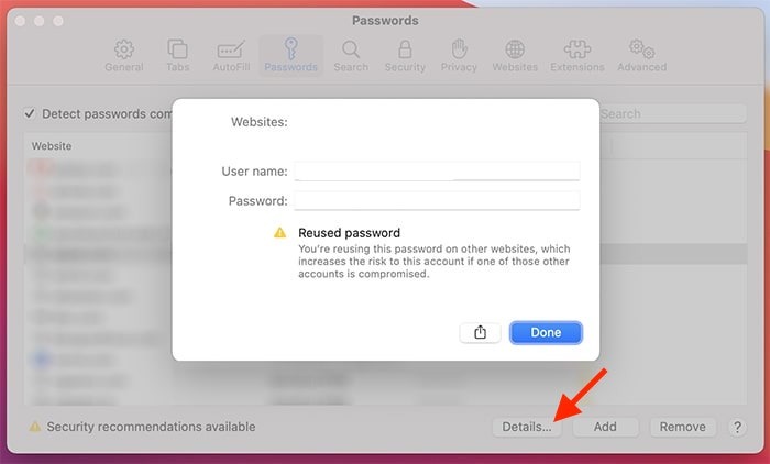 Safari Ver contraseñas guardadas Identificación de contraseñas comprometidas