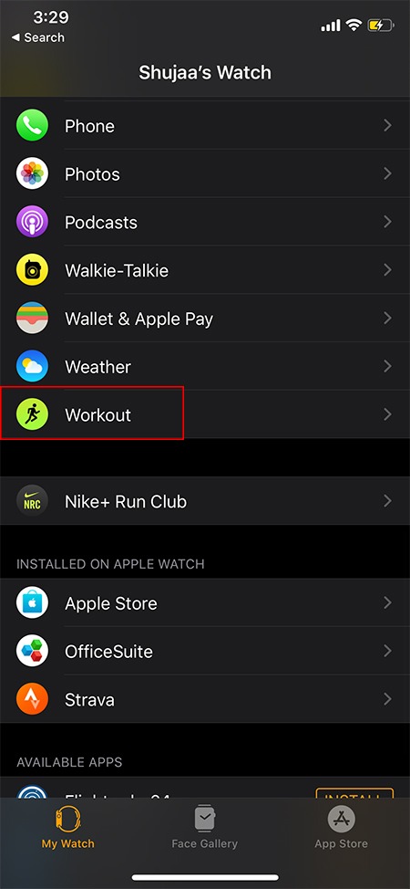 Entrenamientos del Apple Watch Editar