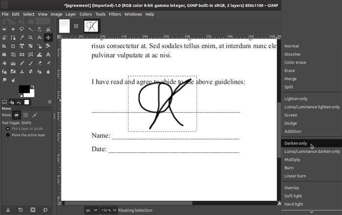 Firme documentos con Gimp Magic Transparency+