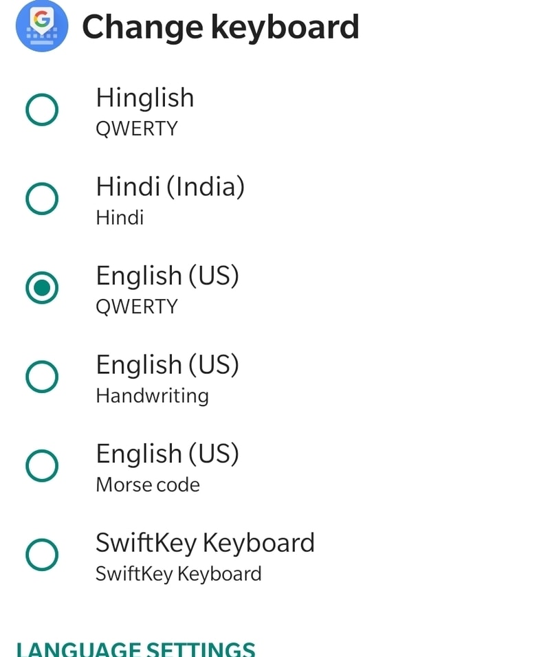 Elección de idioma de Gboard