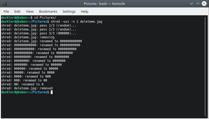 Trituración de eliminación de archivos de Linux