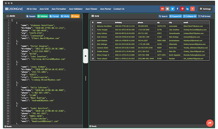 El formateador JSONGrid Json.