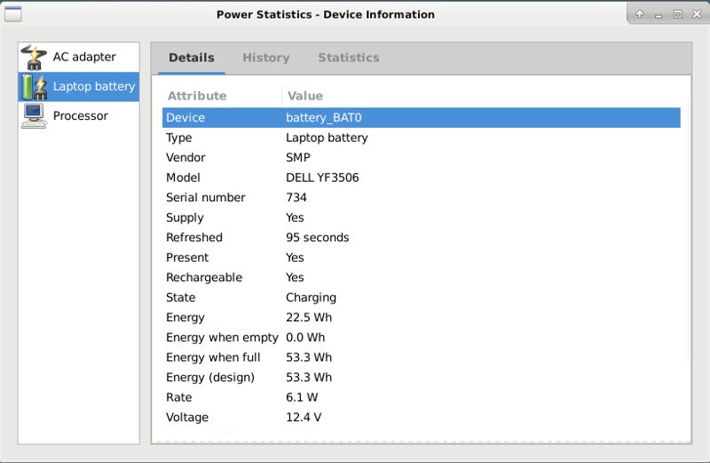 Estadísticas de energía de GNOME 