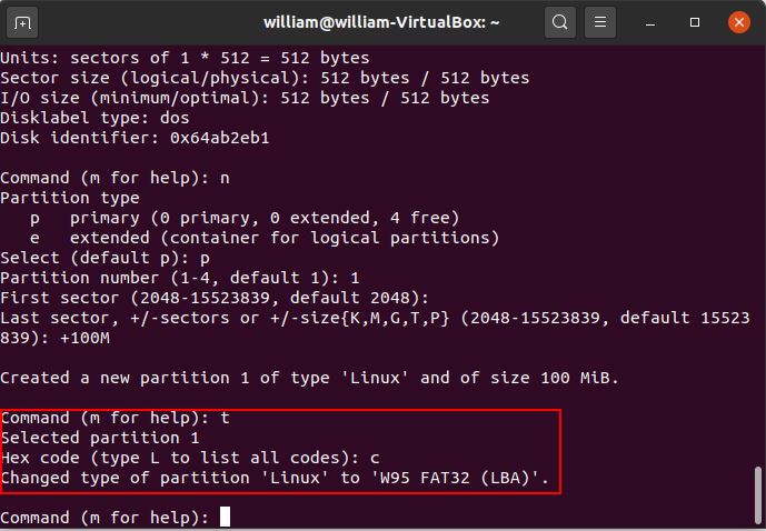 Instale Arch Linux Rpi Primera partición tipo 1