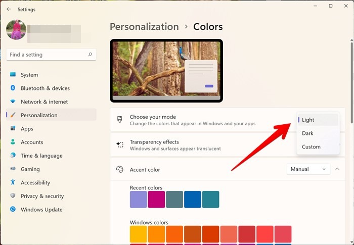 Tema de selección de color de Windows 11