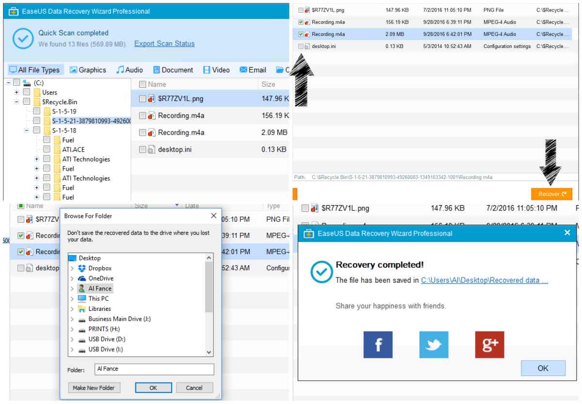 Registre datos con el software de recuperación de datos EaseUS.