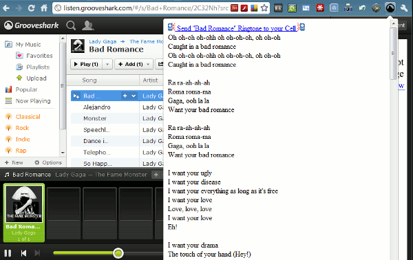 Grooveshark-letras