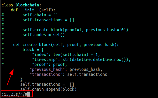 Número de línea de comentario de Vim