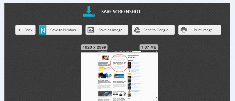 Tome capturas de pantalla completas de la página web con Nimbus Screenshot