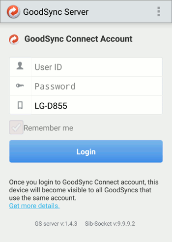 goodsync-android-inicio de sesión