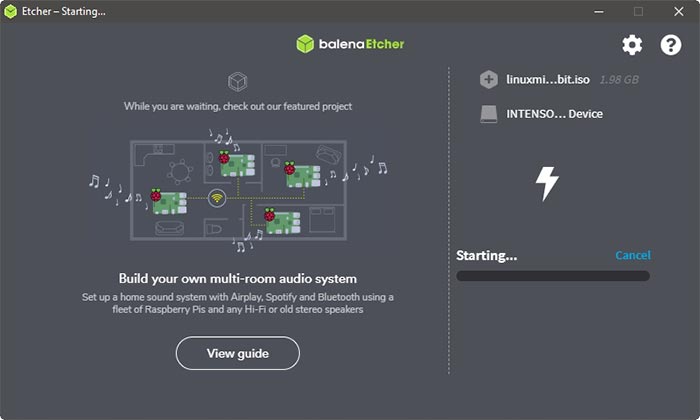 Imágenes Flash OS con revisión inicial de Balenaetcher