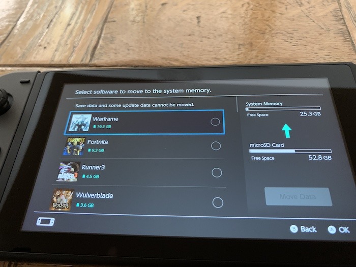 Juegos de selección de transferencia Microsd de Nintendo Switch