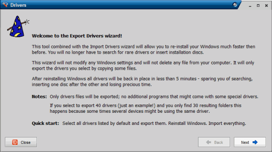 Asistente para exportar controladores en Drivermax