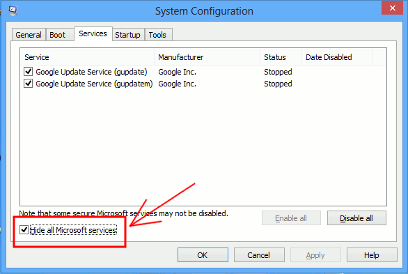 configuración del sistema de servicios