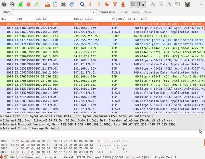 captura en vivo de wireshark