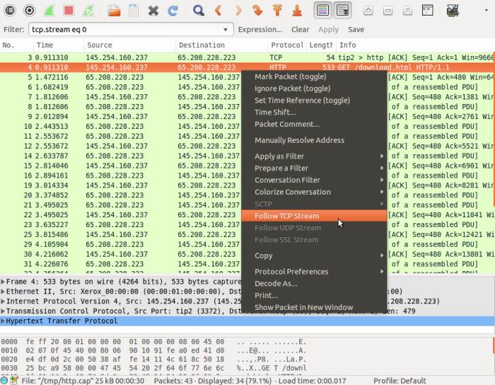 Wireshark-seguir flujo