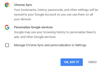 Notificación de sincronización de Chrome