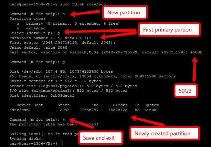 Crear una nueva partición con fdisk